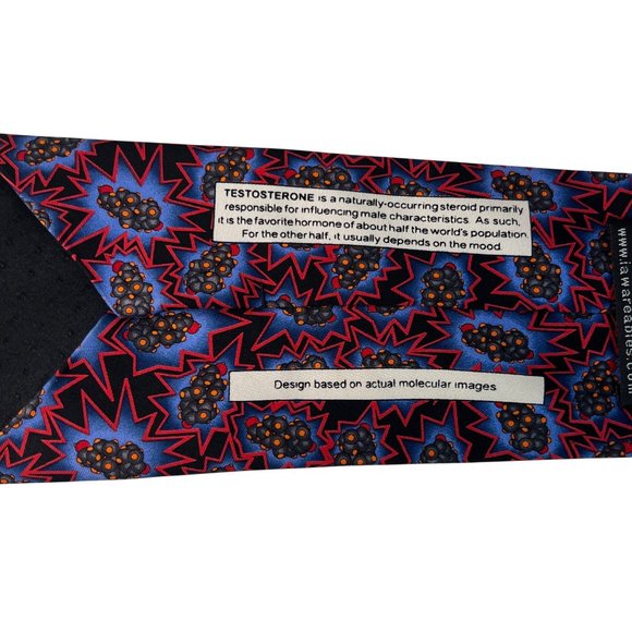 Handmade Infectious Awareables Testosterone Molecular Design Men's Tie Red Blue - Picture 3 of 6